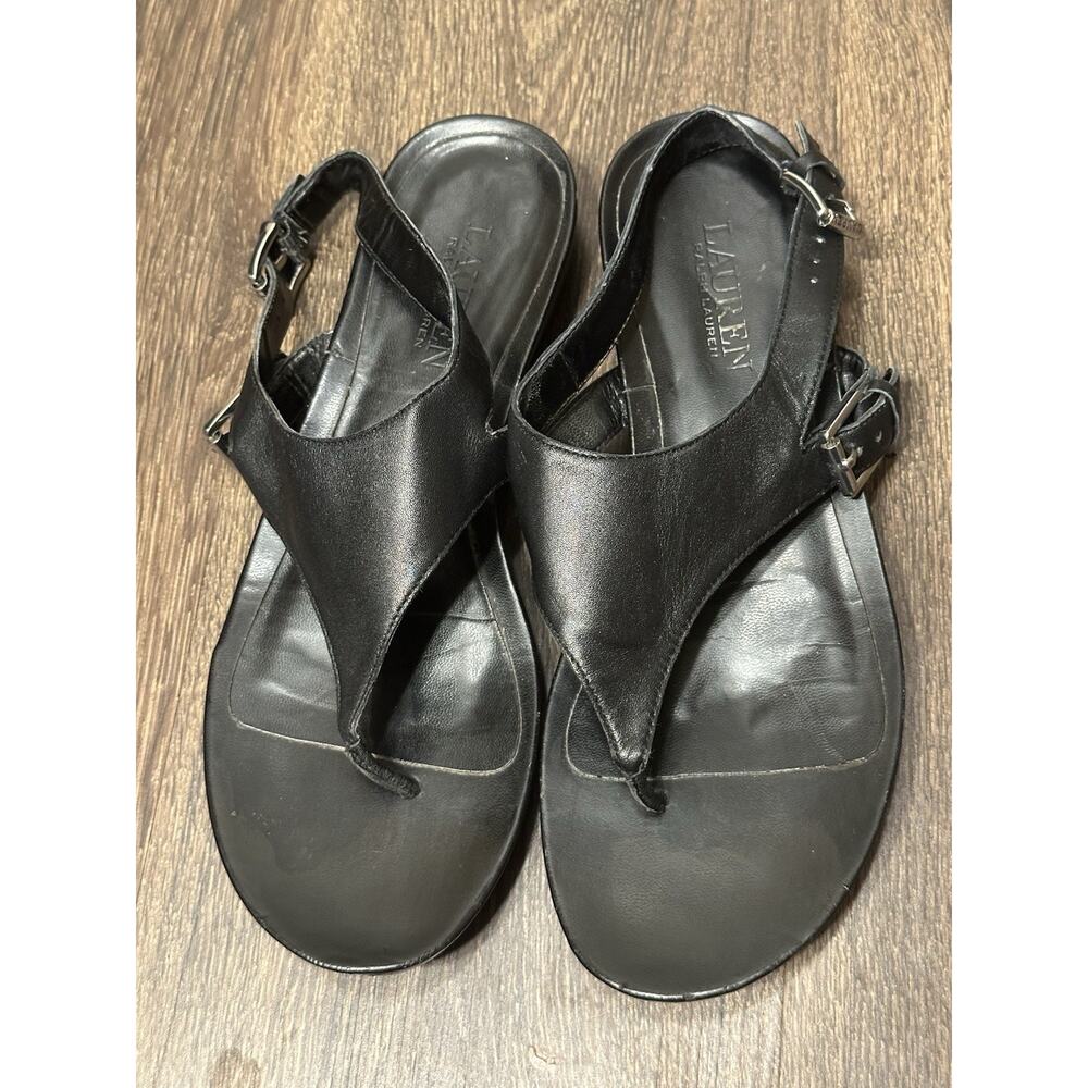 Lauren Ralph Lauren Women's Black Leather Thong Sandals SZ 8B